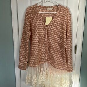 New Crochet Knit Lace Hem Cardigan Sweater